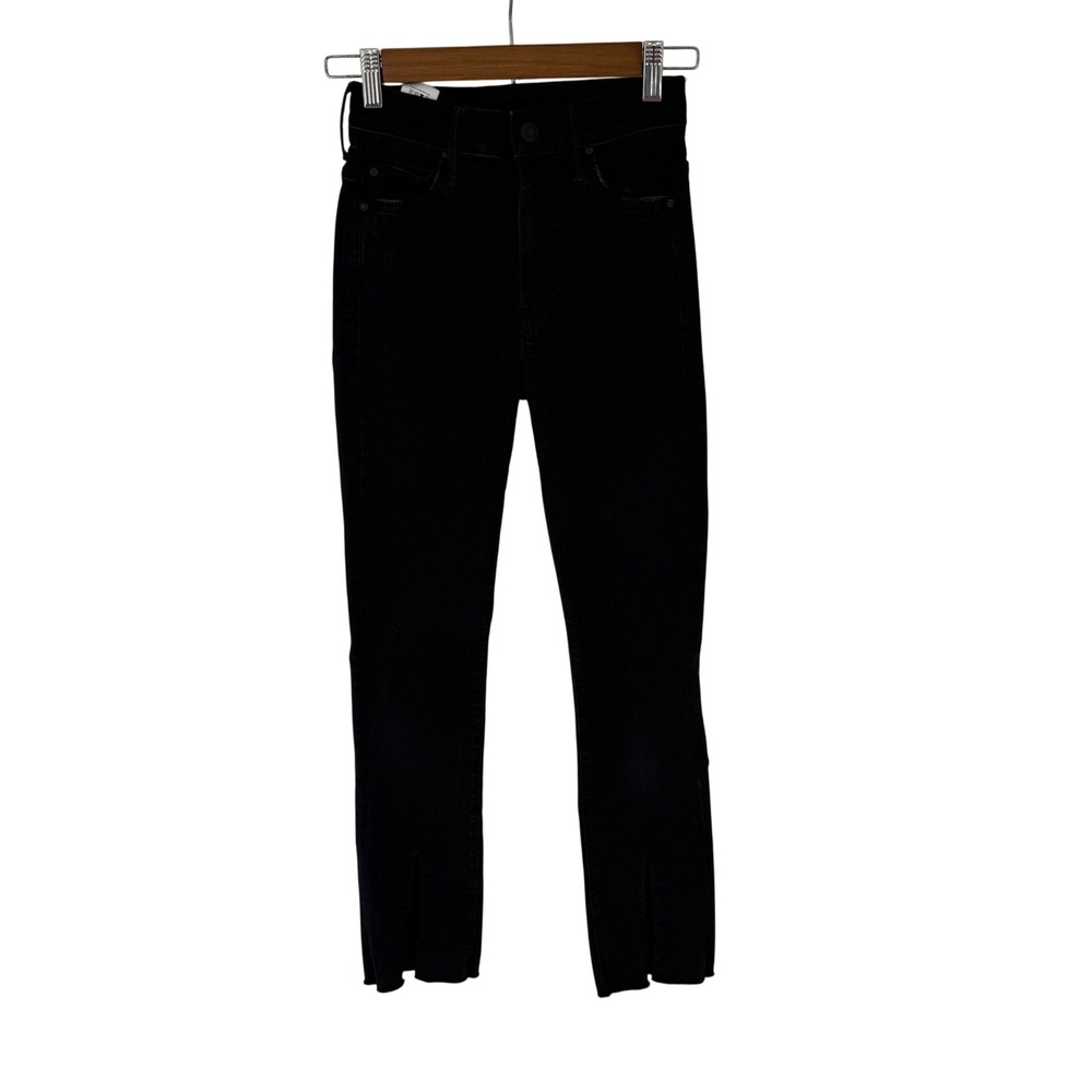 Mother The Insider Slit Ankle Fray Jeans Womens 24 Black High Rise Bootcut